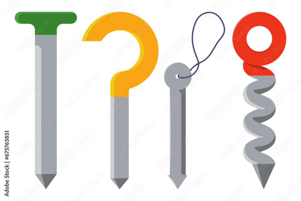 Tent stakes vector cartoon set isolated on a white background. Tent stakes vector cartoon set isolated on a white background.
