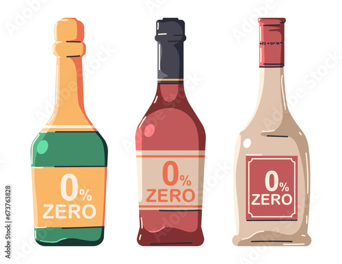 Dealcoholized wine vector cartoon set isolated on a white background.