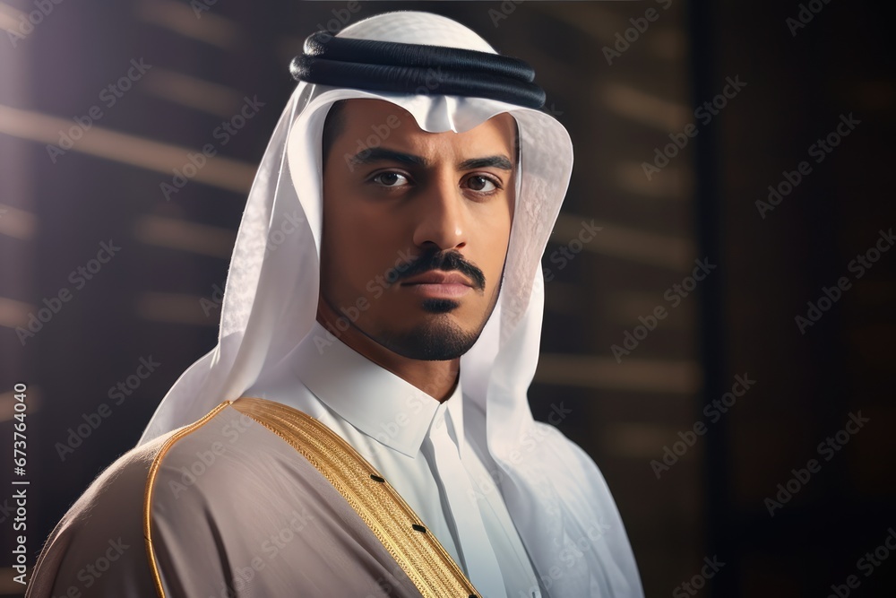 Arab Businessman In Traditional Clothing, Office Scene Arab Businessman In Traditional Clothing, Office Scene