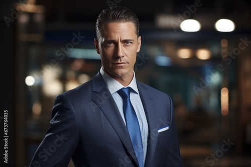 Aigenerated Image Of Confident Middleaged Businessman Ceo In Blue Suit