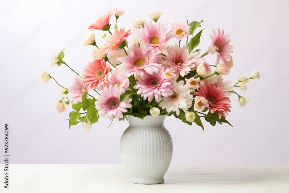 Beautiful Spring Flowers On White Table For Mothers Day