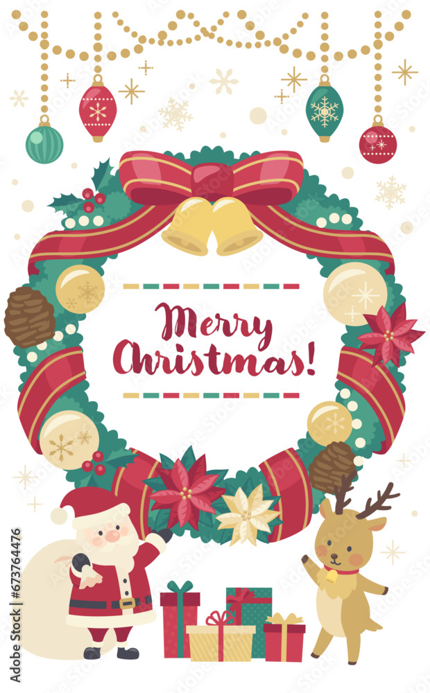 クリスマスリースのイラスト_縦2 クリスマスリースのイラスト_縦2