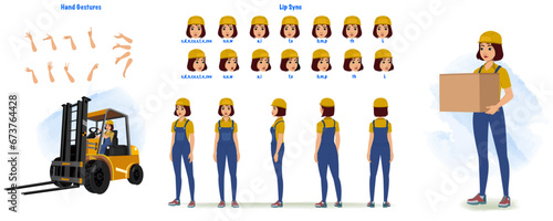 Handywoman, builder Character Creation and Animation Pack, Woman Wearing Overalls with tools, Equipment, Mouth Animation and Lip Sync