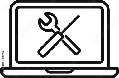Service laptop error icon outline vector. Gadget data. Repair digital pc