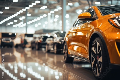 Blurry Background Of Shiny New Cars In Luxurious Showroom © Anastasiia