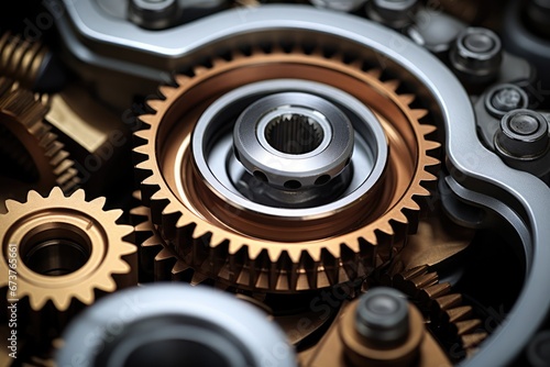 Detailed Closeup Of Metallic Gears And Auto Parts