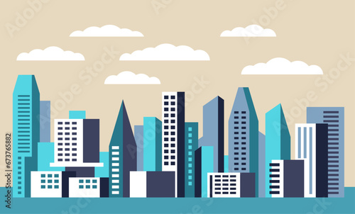 Cityscape panorama in simple style with sky