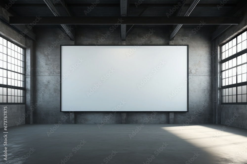 White screen in black room. Generative AI. White screen in black room. Generative AI.