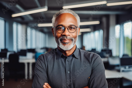 Senior black business man smiling at the camera. Portrait of confident happy older man in a suit smiling at camera. Business concept, men at work.