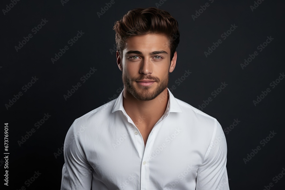 Handsome Guy With Blank White Long Sleeve Shirt Handsome Guy With Blank White Long Sleeve Shirt