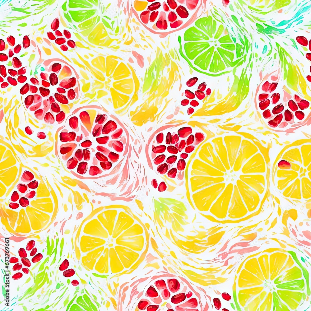 Seamless colored pattern, fruits. AI generated. Seamless colored pattern, fruits. AI generated.