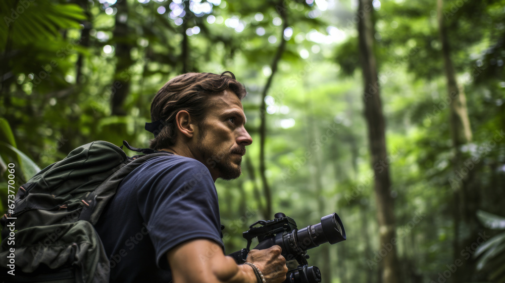 Filmaker or man vlogging or creating content. Videographer working and exploring Filmaker or man vlogging or creating content. Videographer working and exploring