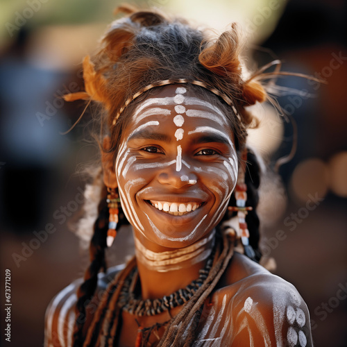 Portrait of a traditional Australian young woman from the Aboriginal community in the Northern Territory photo