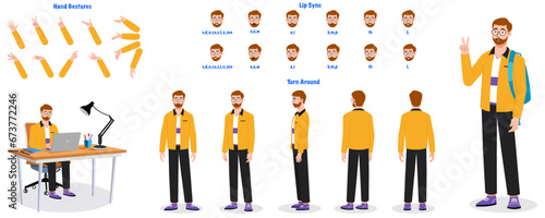 A manager modelsheet. manager turn around sheet, hand gestures, lip sync photo