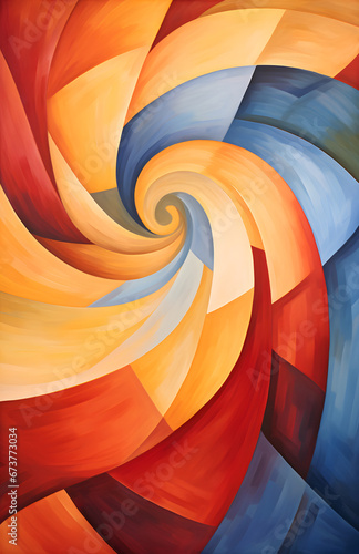An Oil Painting of geometric swirls in red gold blue - Background Wallpaper Styles - Generated by AI