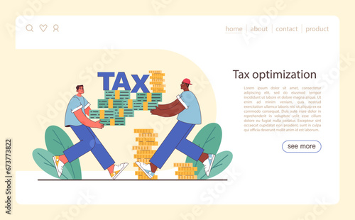 Tax optimization web banner or landing page. Financial efficiency, budgeting and economy idea. Taxes deduction and refund. Flat vector illustration