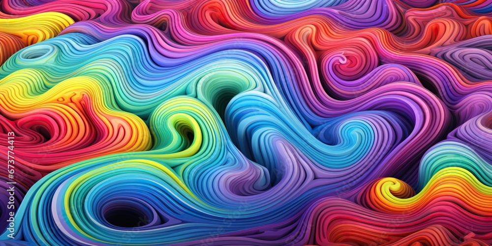 Fototapeta premium An abstract graphic image with vibrant waves in rich rainbow colors creating a dynamic and psychedelic pattern.