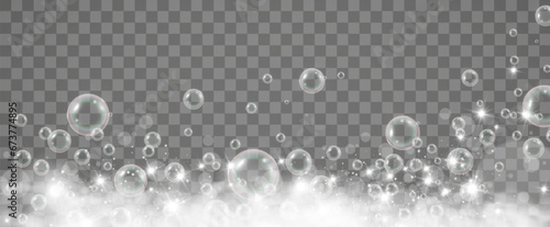 Air bubbles on a transparent background. Soap foam vector illustration.	

 photo