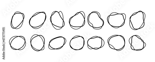 Hand-drawn outline round abstract organic blots of irregular shape. Liquid shapes for decorations. Vector illustration.