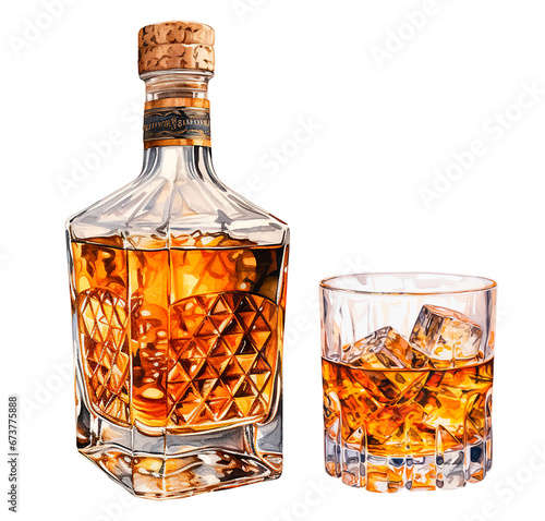 Fotografie, Obraz bottle and glass with whiskey, cognac