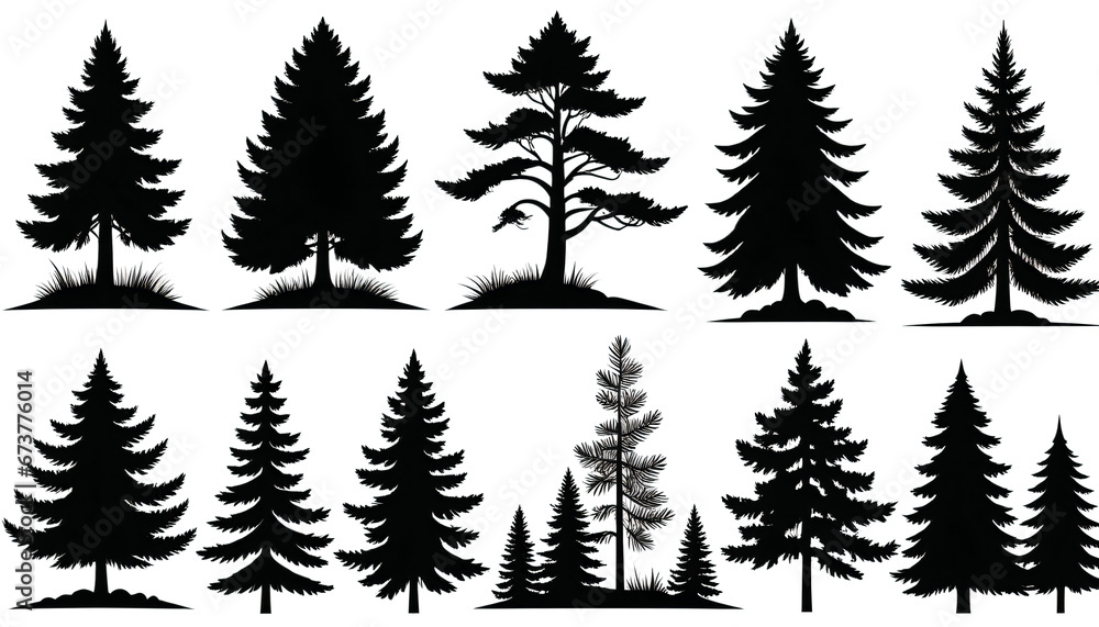 The Silhouette Collection: Forest Woods and Trees Vector Illustration  on transparent background,png