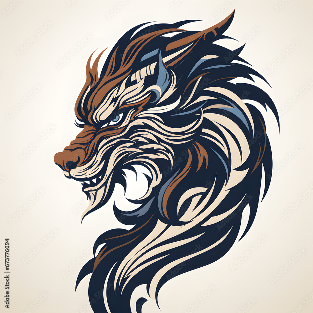 Fototapeta premium Black and white Dragon in Chinese art style silhouette - Generated by AI