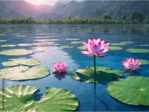 Lotus flowers in lake 