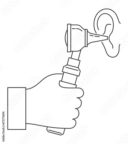 Otoscope and patient ear - icon in thin line