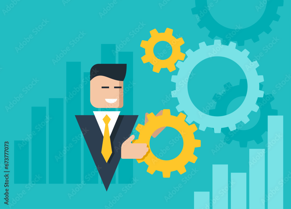 Teamwork business concept - businessman with gears Teamwork business concept - businessman with gears