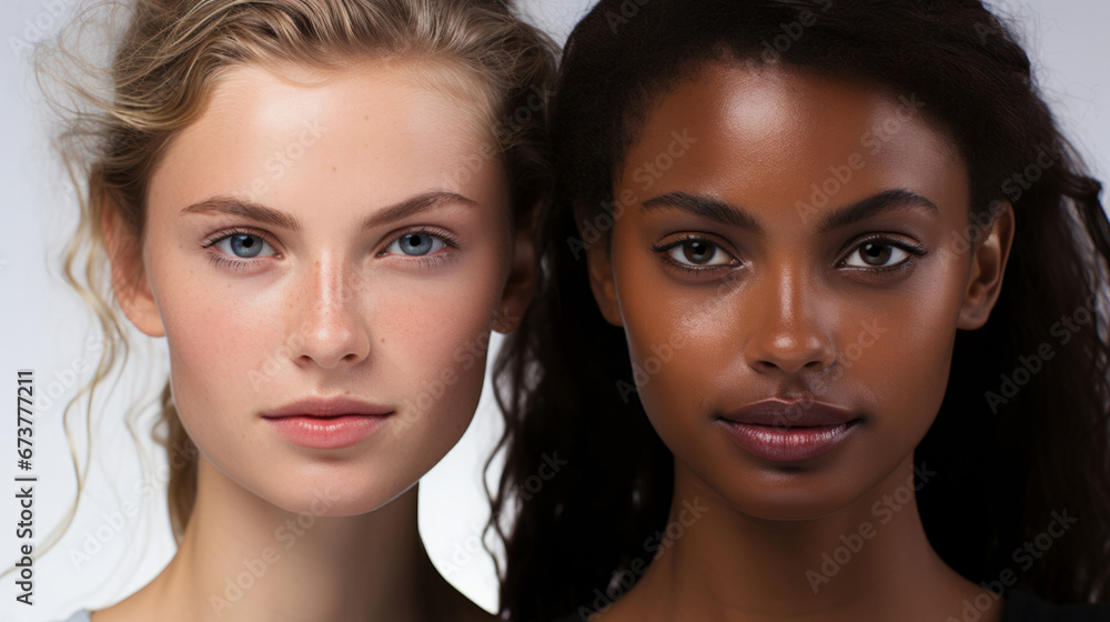 Group of young models in studio shot. Beauty, fashion concept. Group of young models in studio shot. Beauty, fashion concept.