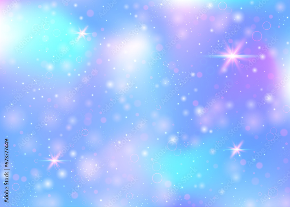 Hologram background with rainbow mesh. Mystical universe banner in princess colors. Fantasy gradient backdrop. Hologram unicorn background with fairy sparkles, stars and blurs. Hologram background with rainbow mesh. Mystical universe banner in princess colors. Fantasy gradient backdrop. Hologram unicorn background with fairy sparkles, stars and blurs.