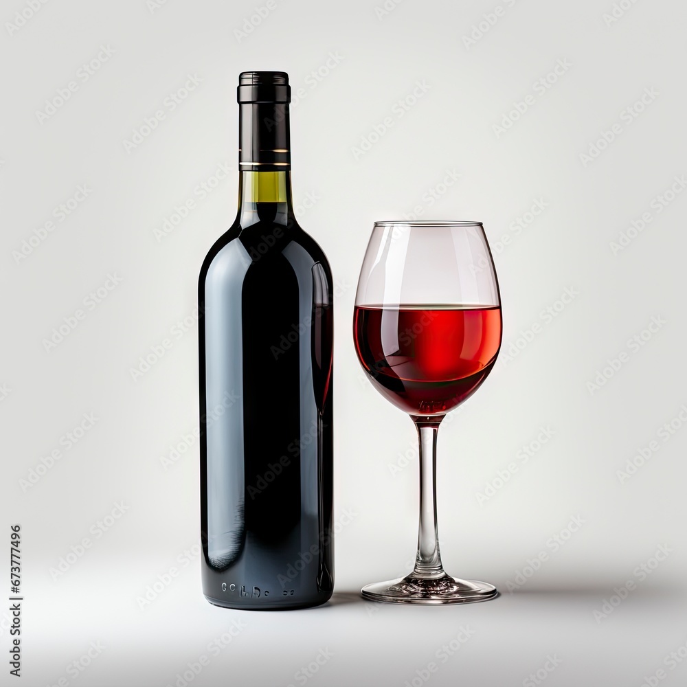 Red Wine bottle and glass on white background. Red Wine bottle and glass on white background.