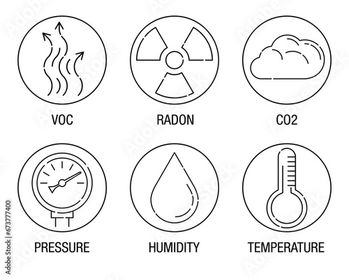 Air Quality Monitor icons in thin separated line