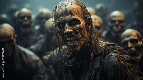 zombie men in dirty corridor. zombie concept