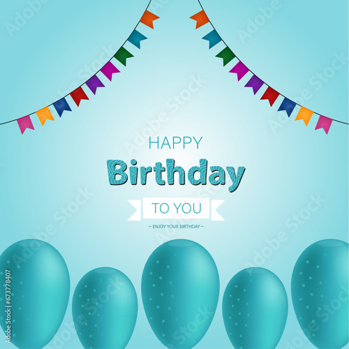 birthday greeting card with colorful festive flag garlands with balloons, vector illustration, text poster design.