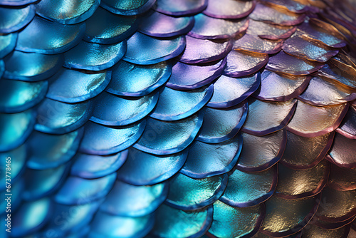 Close up of shiny textile fish scales fabric photo
