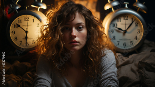 young woman with alarm clock