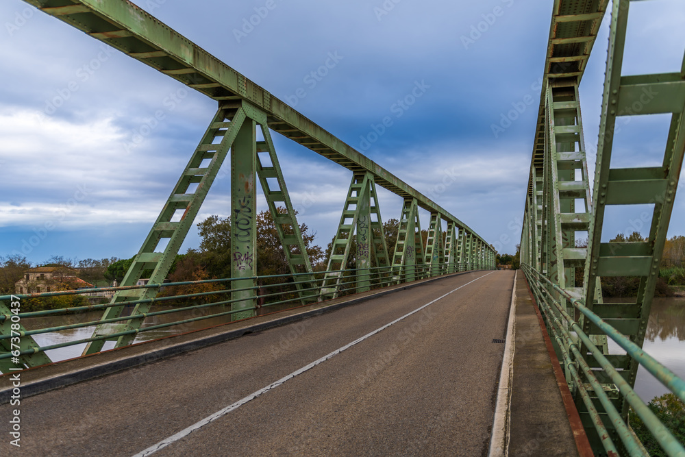 Sylvéréal bridge on the Petit Rhône, border between Occitanie and Camargue Provence, France
