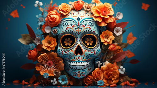 Day of the dead, sugar skull, colourful painting design, illustration. © Joel/Peopleimages - AI