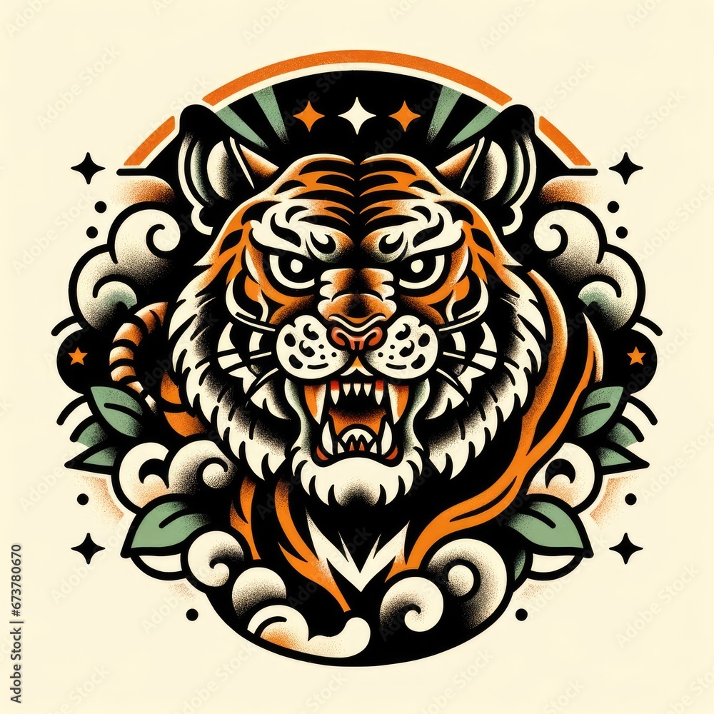Old School Tiger Tattoo Illustration Design