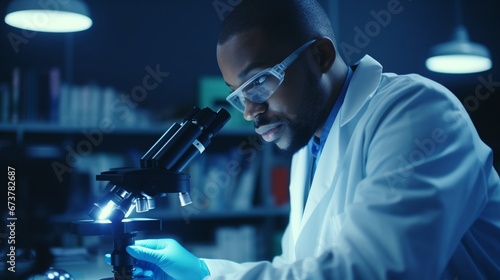Doctor working at the microscope. Image generated by AI.