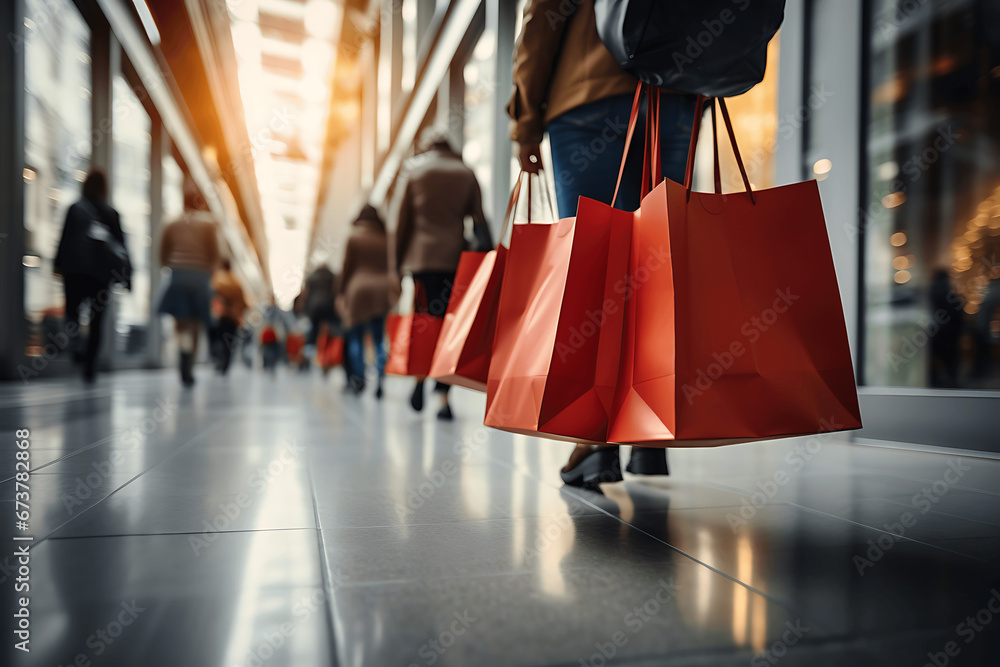 Personas de compras en un centro comercial con bolsas. Personas de compras en un centro comercial con bolsas.
