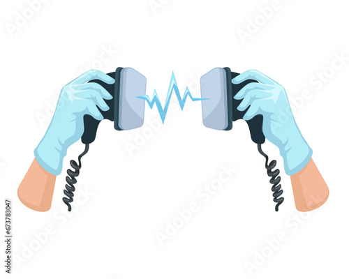 Medical Staff Hand Holding Defibrillator Symbol Cartoon Vector