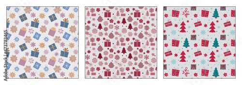 set of 3 seamless patterns, christmas, new year, wrapping paper. Created using AI