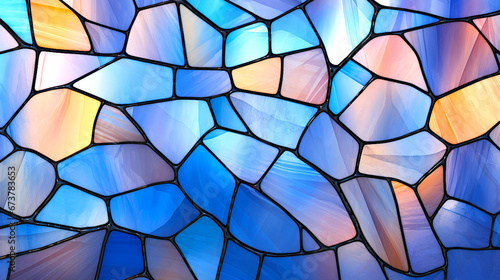 royal blue and peach colour stained glass pattern photo