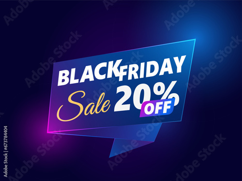Black Friday sale banner. up to 20% off. Vector banner template glowing neon lamp for night and trendy design.