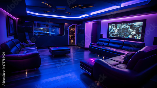 High-Tech Haven at Midnight: Futuristic Home Cinema - Created using Generative AI