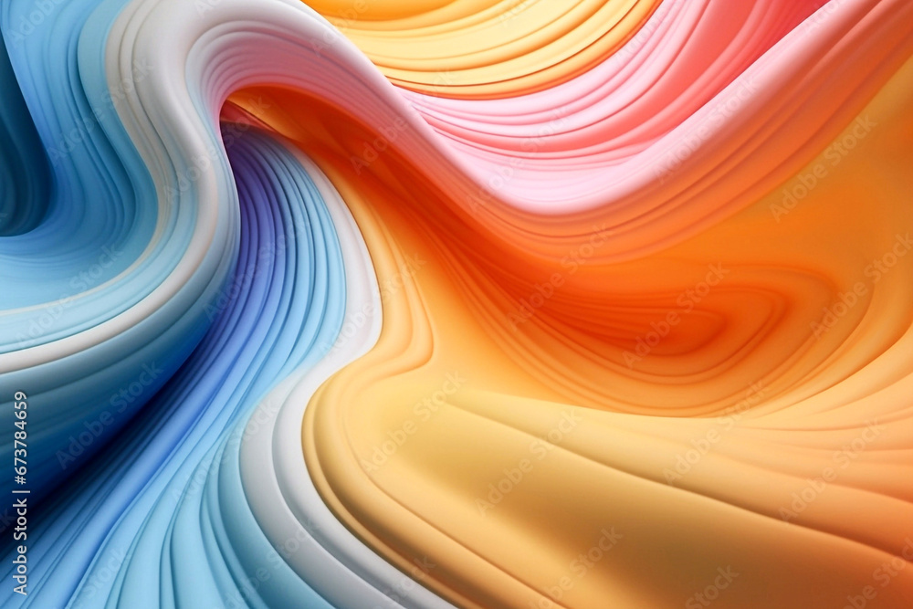 Transform your space with a 3D render of fluid waves, where the texture mimics flowing rainbow clay, ideal for a lively backdrop. Transform your space with a 3D render of fluid waves, where the texture mimics flowing rainbow clay, ideal for a lively backdrop.