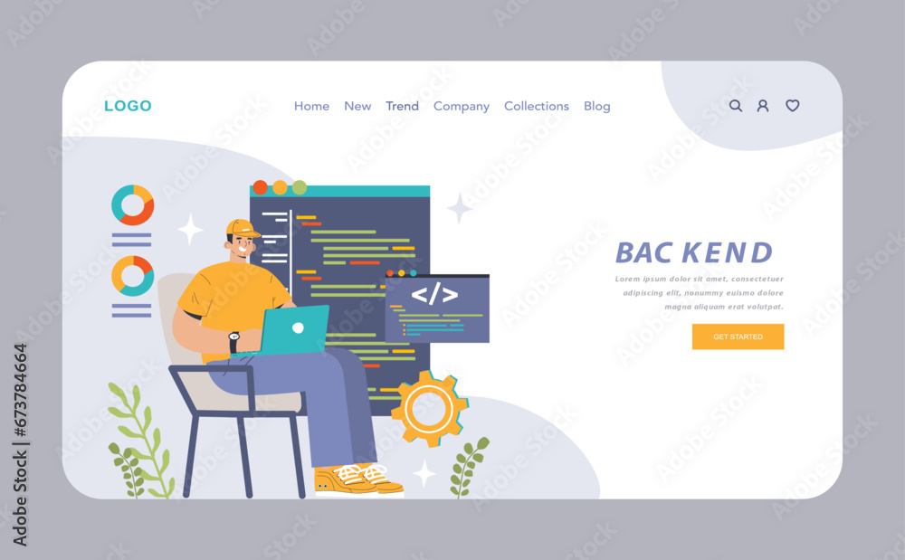 Back-end development web banner or landing page. Coding, software engineering or programming. Software script development. Flat vector illustration
