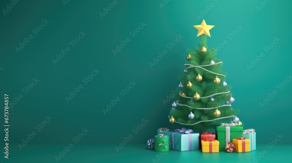 Christmas green tree on a dark green background. Happy New Year Christmas green tree on a dark green background. Happy New Year
